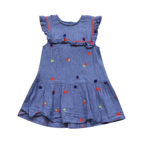 Tropical Embroidered Chambray Dress | Light Wash  12m - Designed by BONHEUR DU JOUR