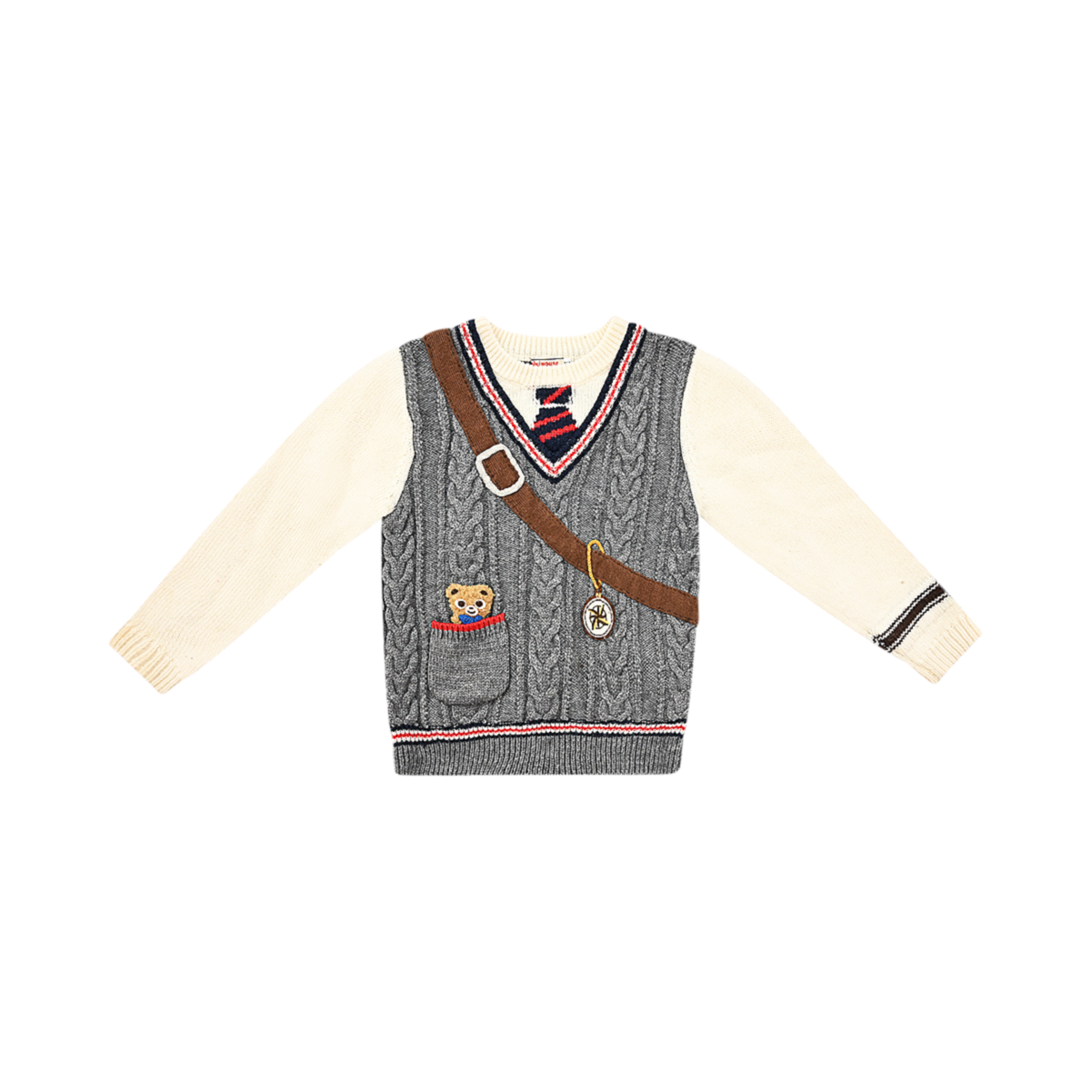 Little Professor Sweater | Grey Multi 5/6y - Designed by MIKI HOUSE
