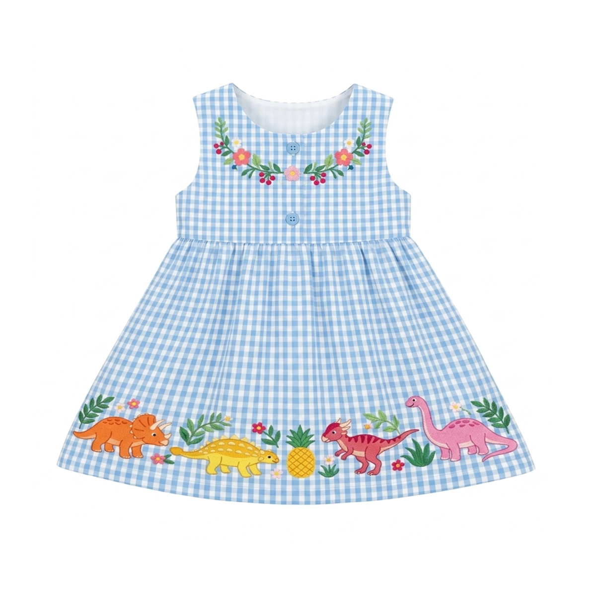 Dino Garden Gingham Dress - Designed by JOJO MAMAN BEBE
