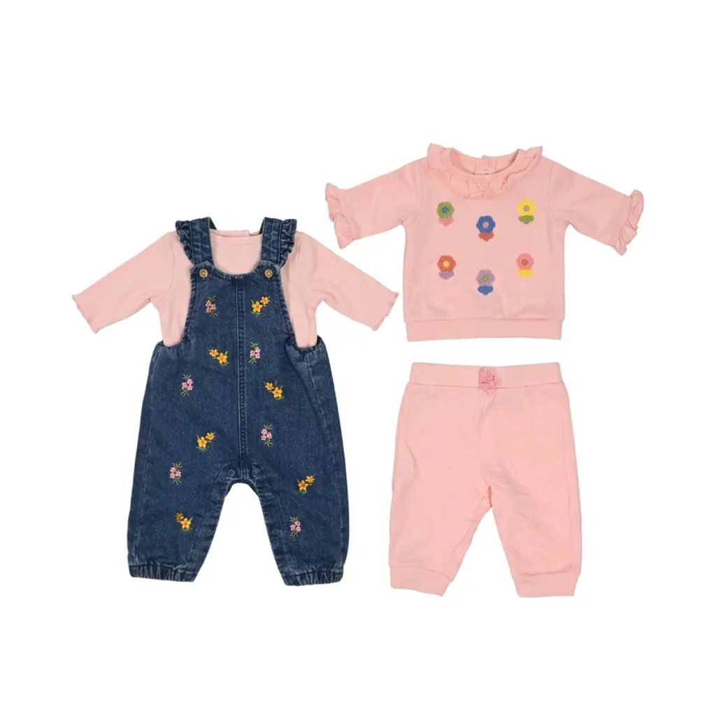 Floral Embroidered Cotton Overall Set - Designed by LITTLE ME