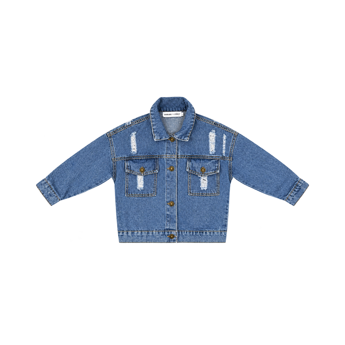 Distressed Denim Jacket - Designed by roman + riley