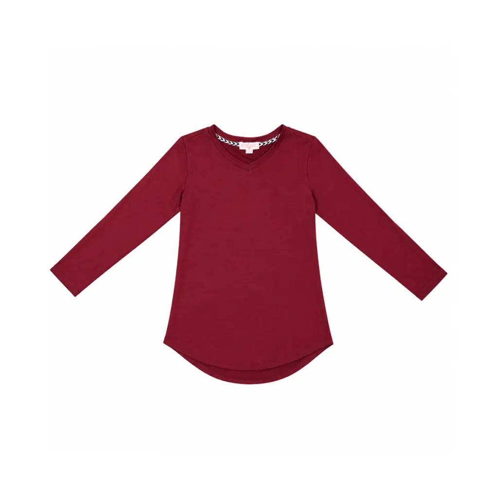 V-neck Long Sleeve Tee | Burgundy 8y - Designed by POOF GIRL