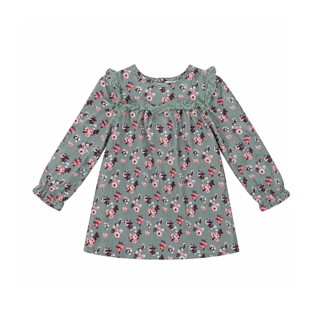 Floral Corduroy Dress | Grey 4y - Designed by DEUX PAR DEUX