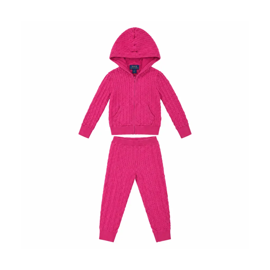 Cable Knit Hoodie & Pant Set | Pink 4y - Designed by Polo Ralph Lauren