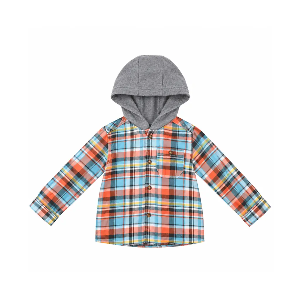 Hooded Flannel Shirt | Blue Multi 18m - Designed by Carter's