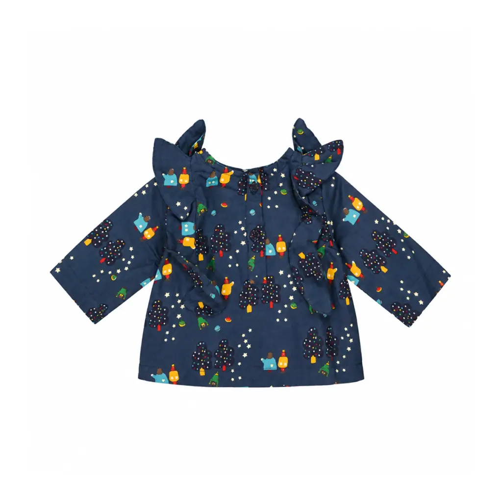Star Gaze Ruffle Top | Navy 0/3m - Designed by LITTLE GREEN RADICALS