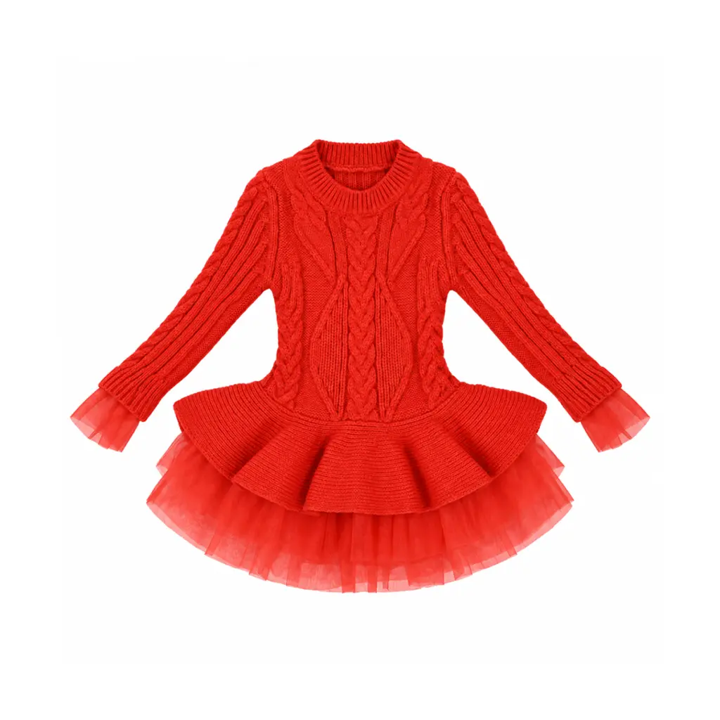 Cable Knit Sweater Dress | Red 3y - Designed by Unknown
