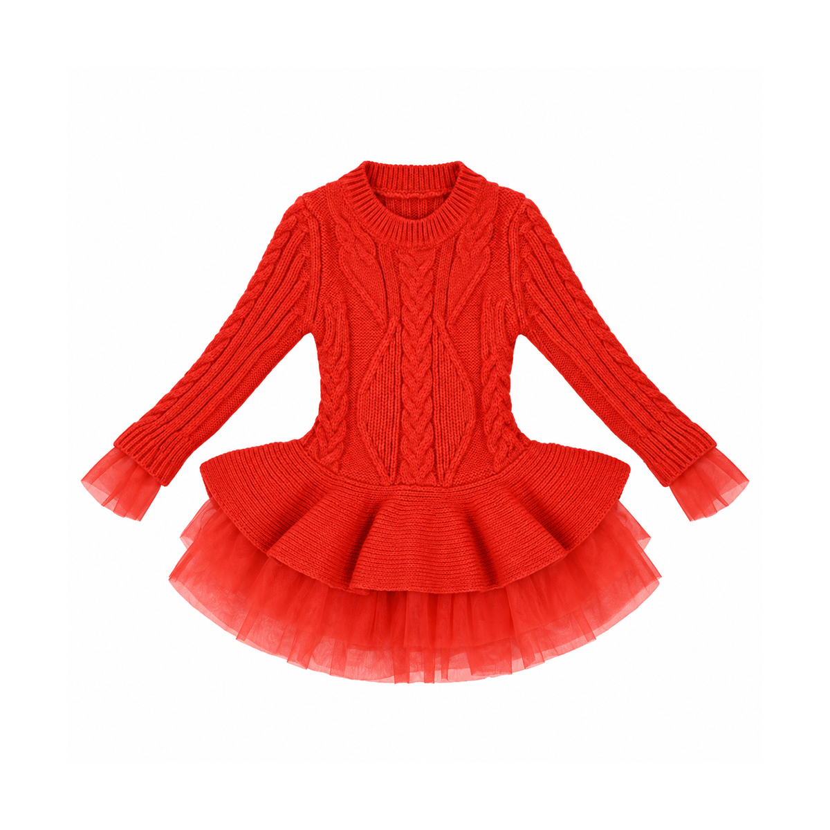 Cable Knit Sweater Dress | Red 3y - Designed by Unknown