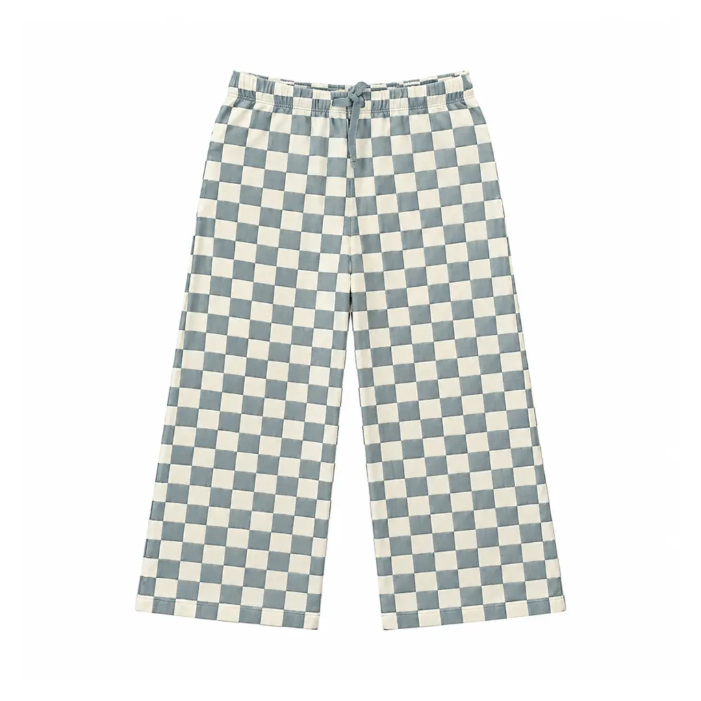 Checkered Wide Leg Pants | Dusty Blue 5y - Designed by Unknown