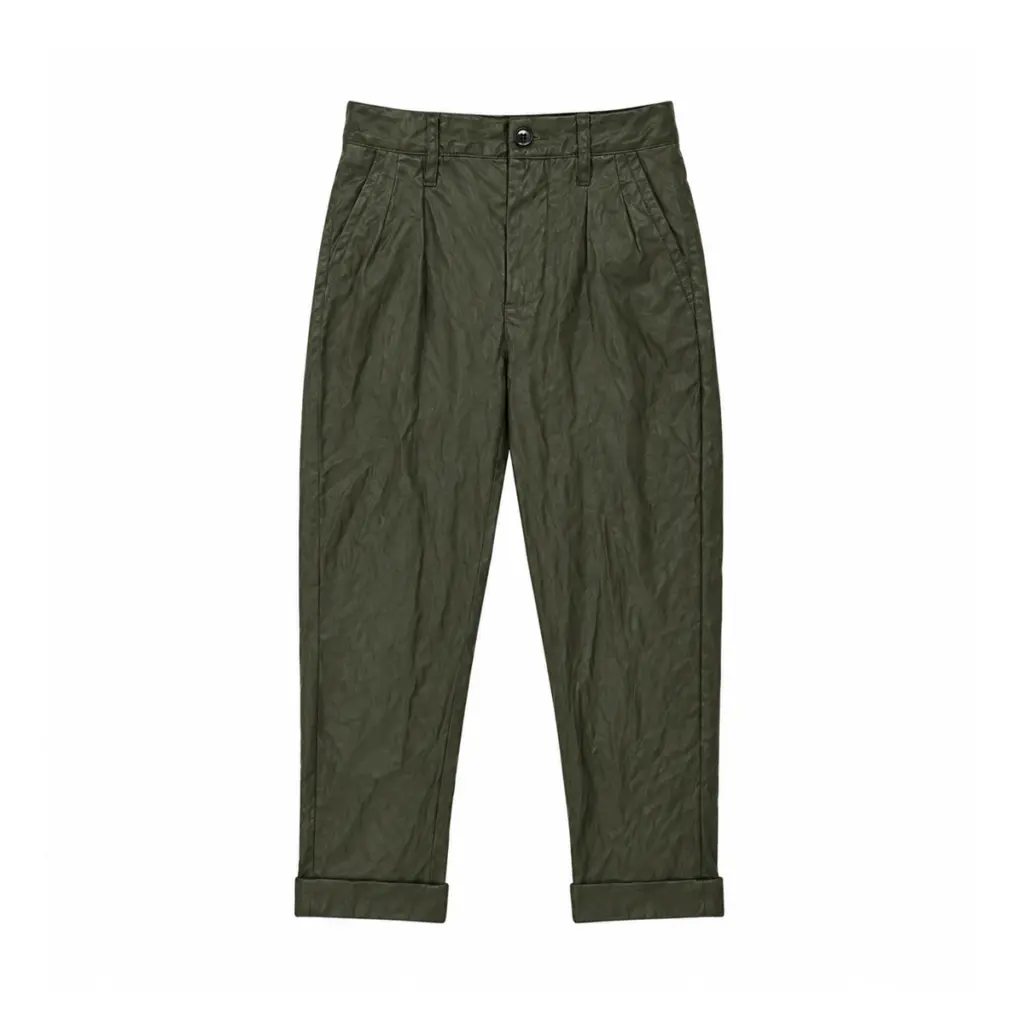 Pleated Coated Trousers | Olive Green  4y - Designed by BELLEROSE