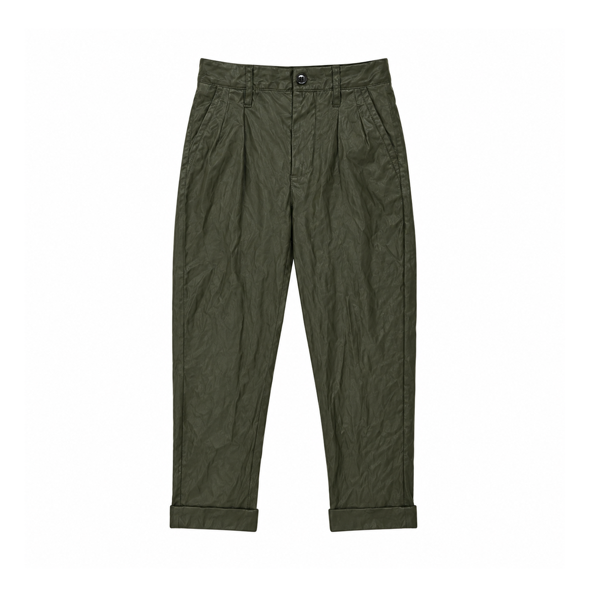 Pleated Coated Trousers | Olive Green 4y - Designed by BELLEROSE