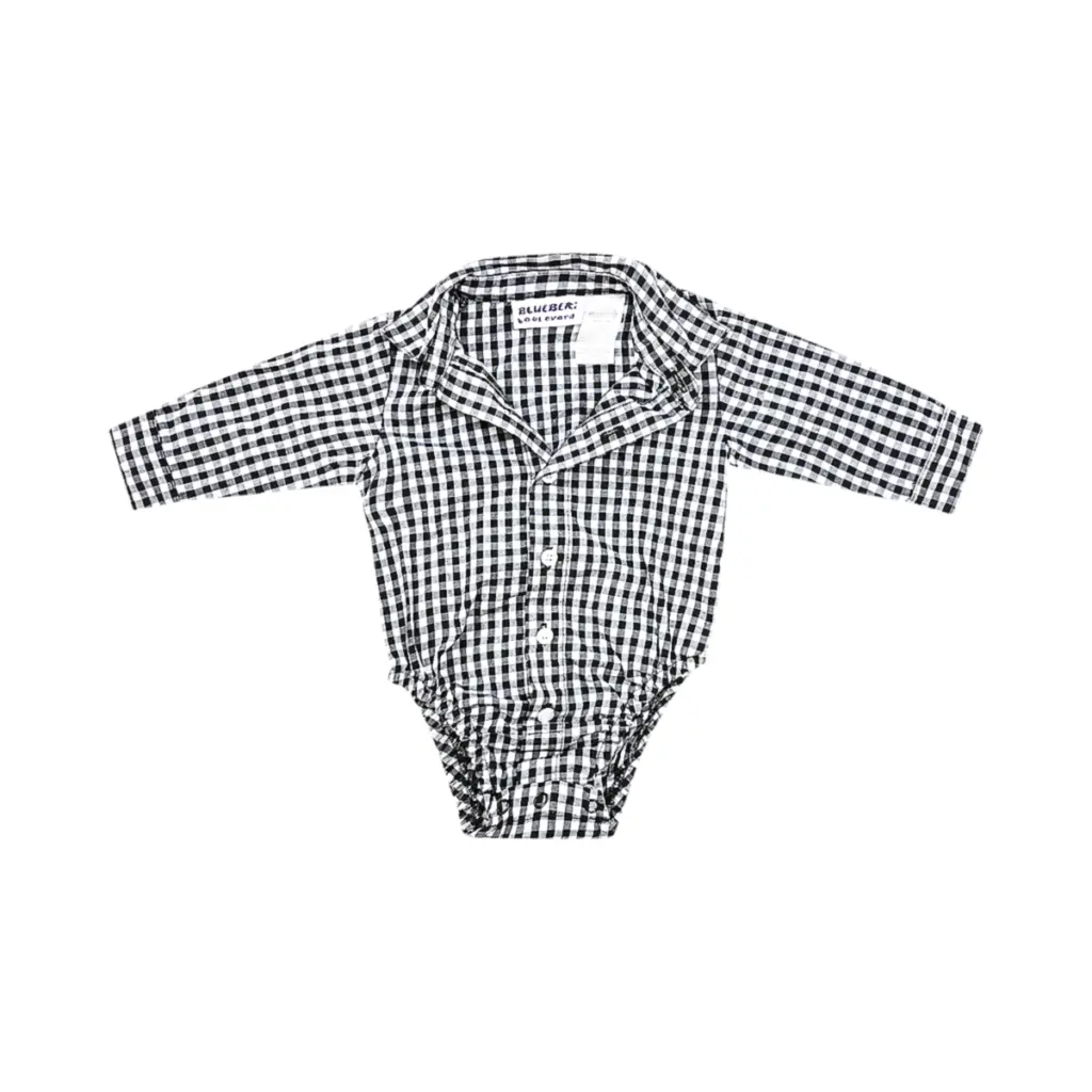 Gingham Long Sleeve Onesie | Black & White Gingham  6m - Designed by BLUEBERI BOULEVARD