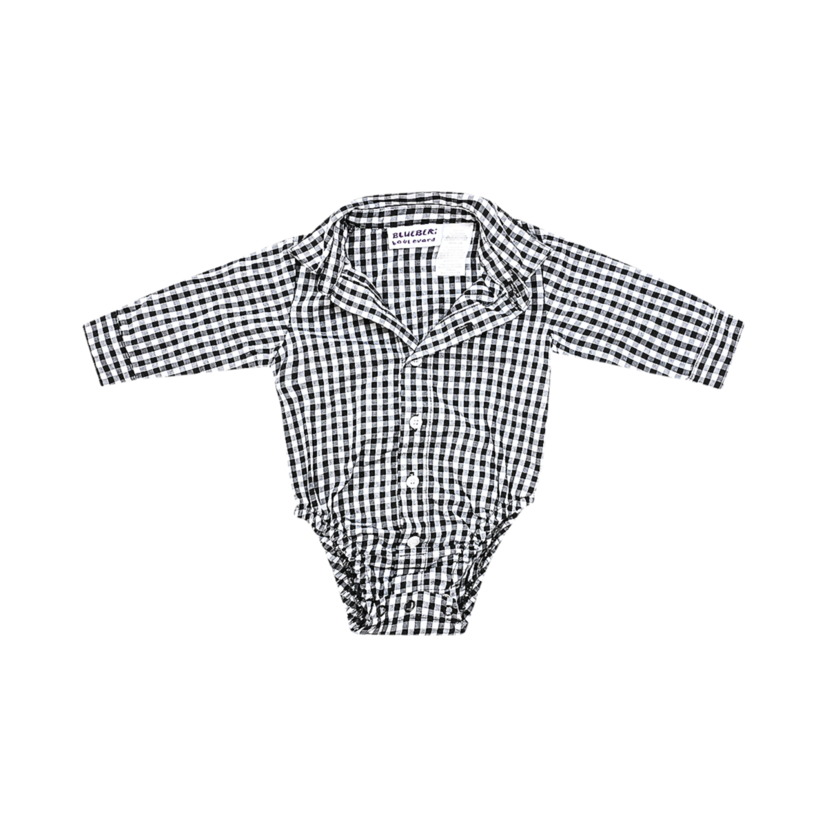 Gingham Long Sleeve Onesie | Black & White Gingham 6m - Designed by BLUEBERI BOULEVARD