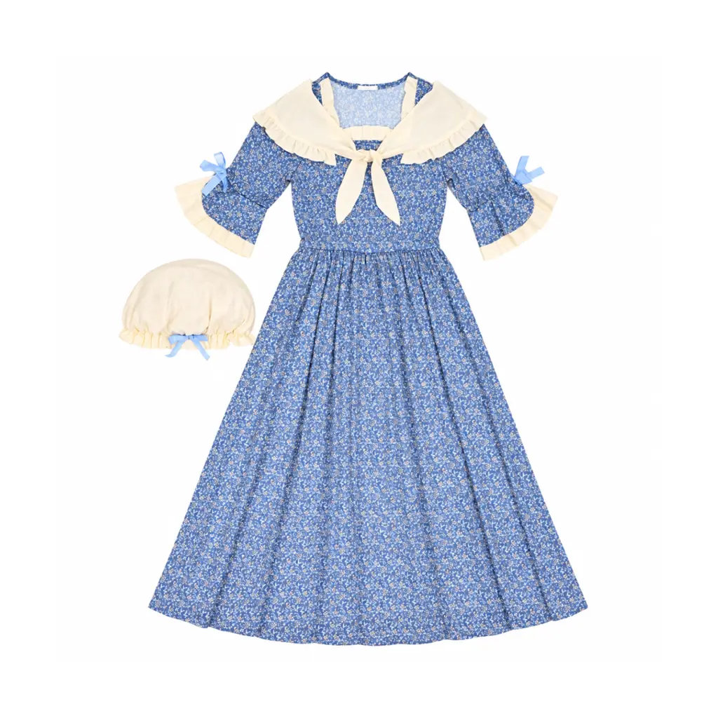 Pioneer Dress Costume Set | Floral Blue  M - Designed by California Costumes Collection