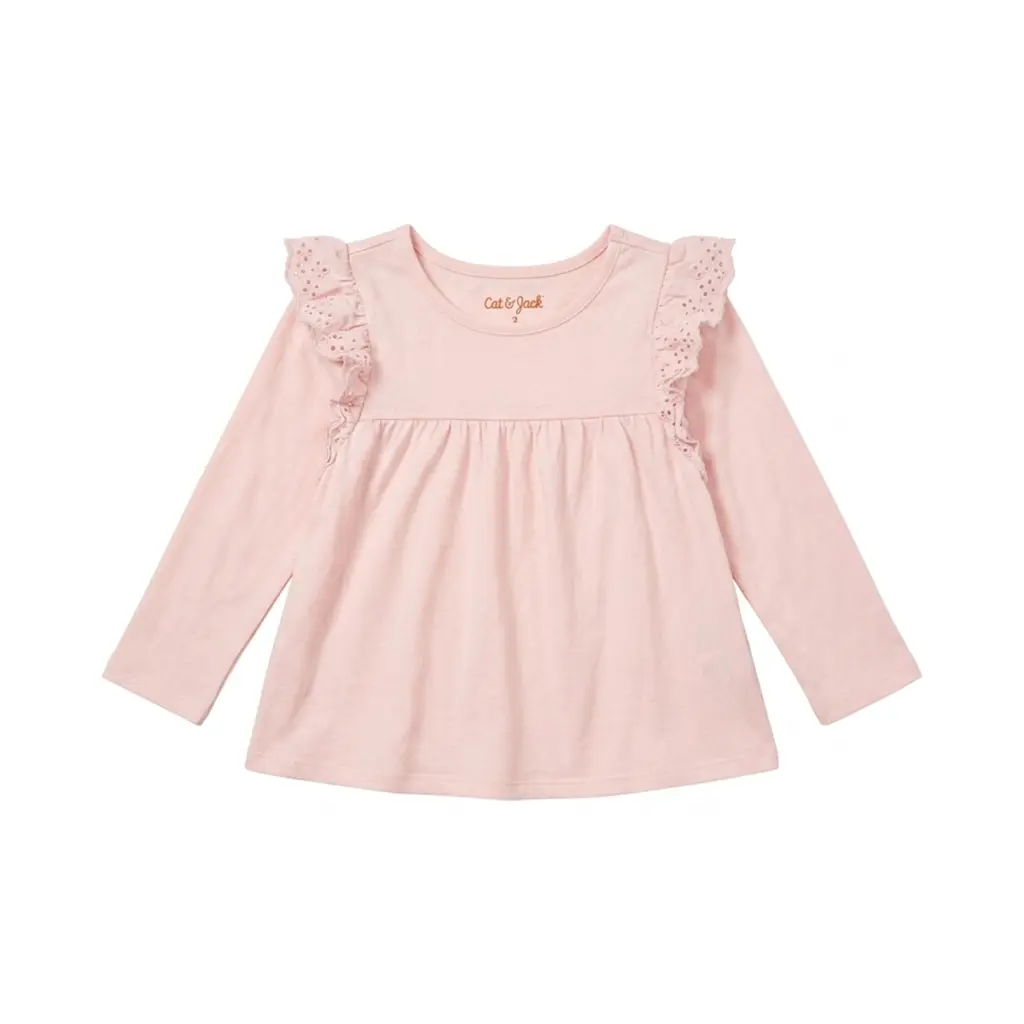 Eyelet Ruffle Long Sleeve Top | Light Pink  2y - Designed by CAT & JACK