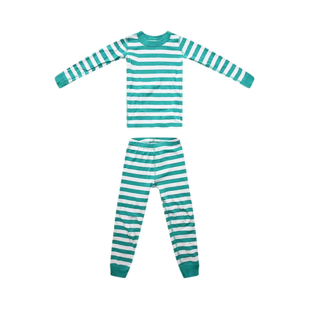 Striped Pajama Set | Teal and White  5y - Designed by HANNA ANDERSSON