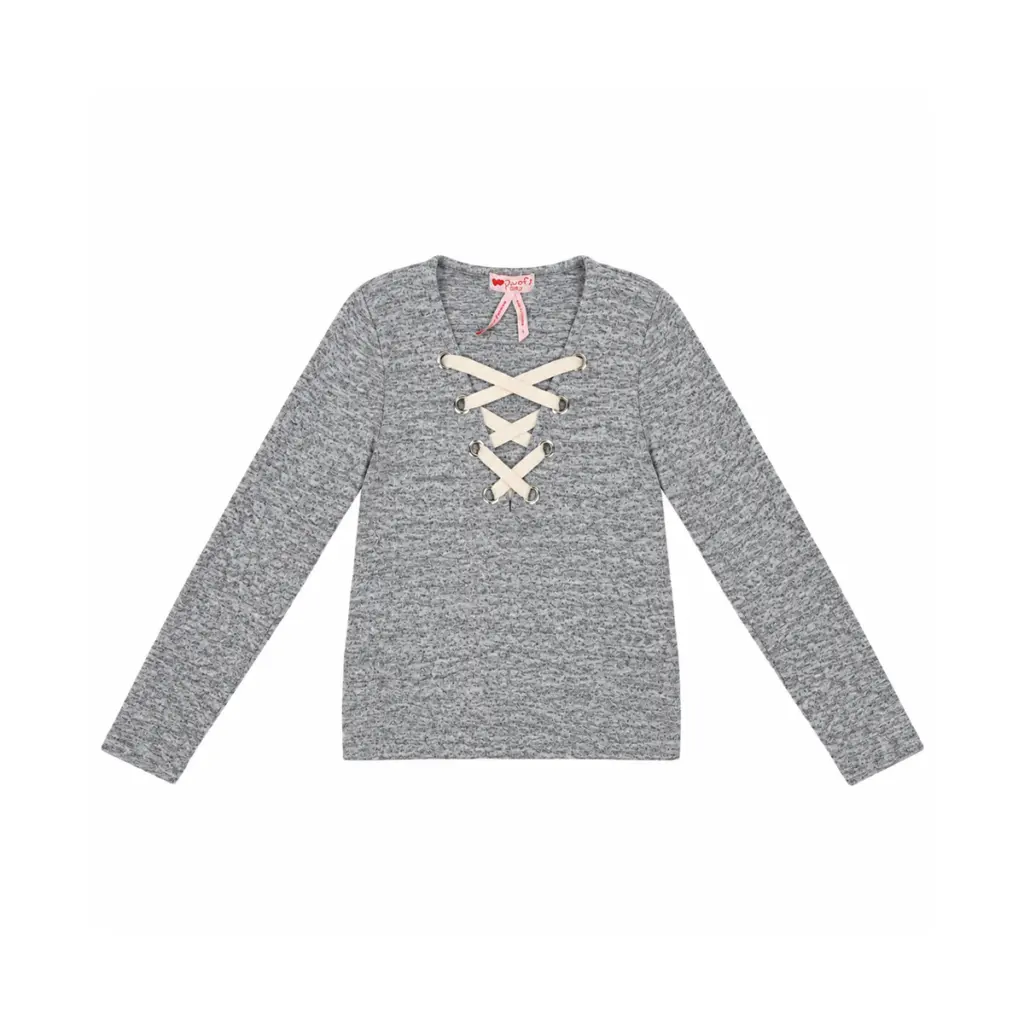 Lace-Up Long Sleeve Top | Heather Grey  L - Designed by POOF GIRL
