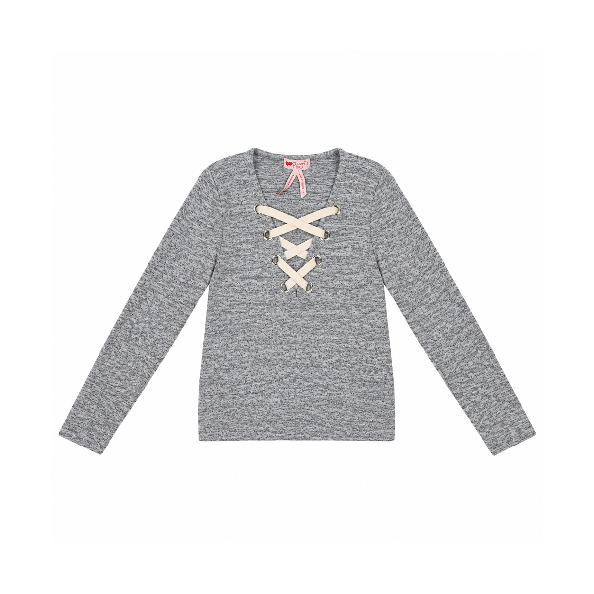 Lace-Up Long Sleeve Top | Heather Grey L - Designed by POOF GIRL