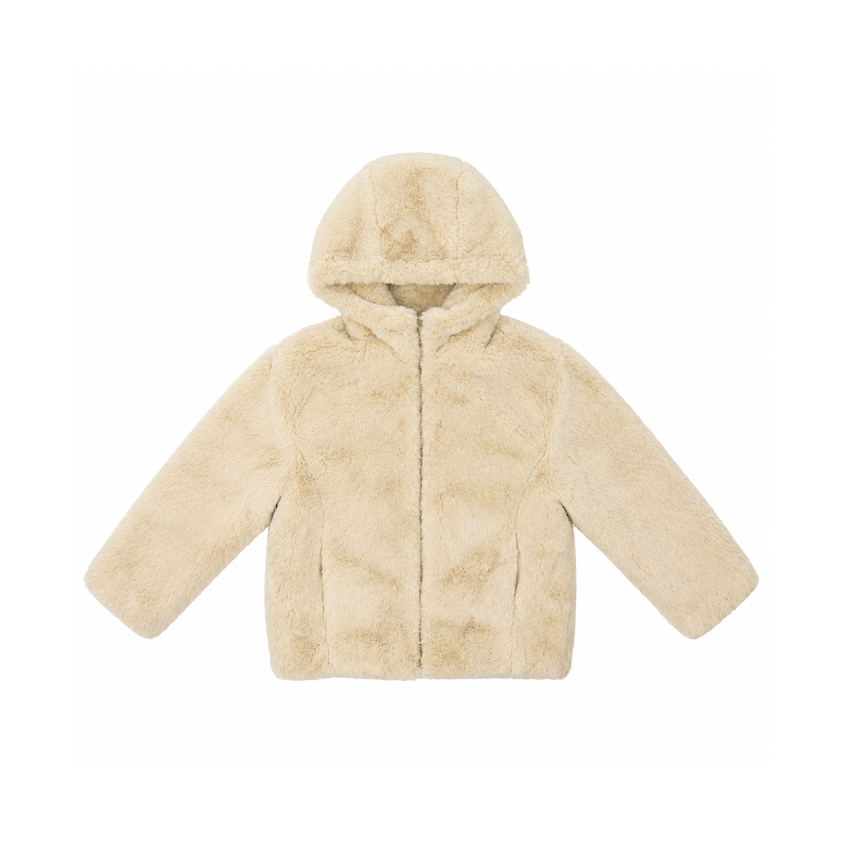Faux Fur Hooded Jacket | Cream 8/9y - Designed by Zara