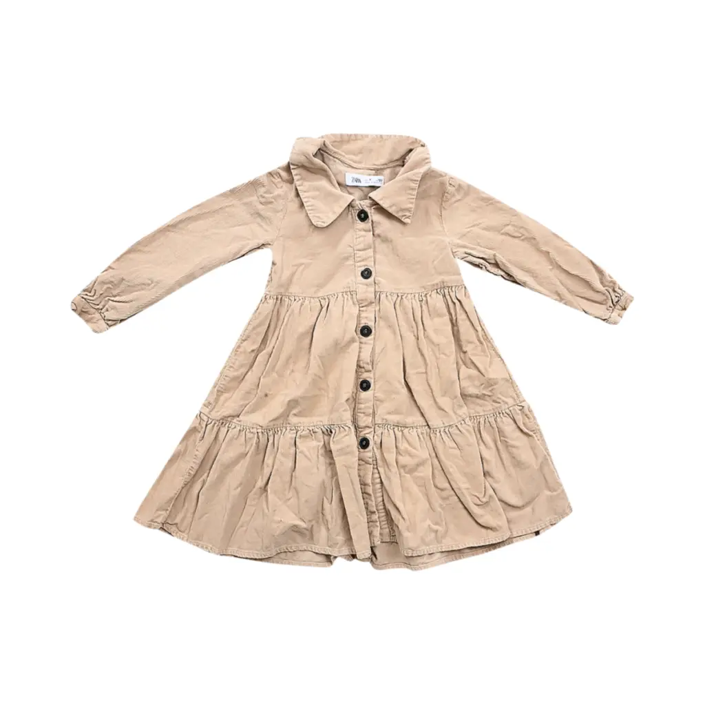 Corduroy Tiered Button-Front Dress | Tan  7y - Designed by Zara