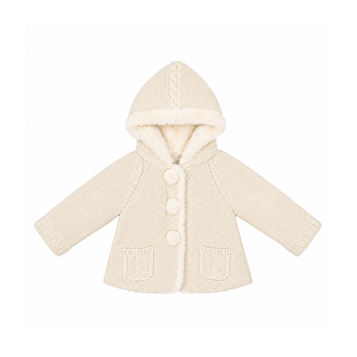 Hooded Cable-Knit Cardigan Jacket | Cream 6/9m - Designed by Mayoral