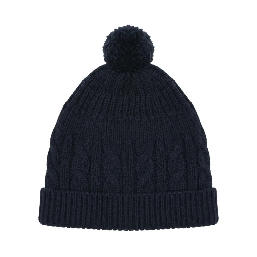 Cable Knit Pom-Pom Beanie | Navy - Designed by UNKNOWN