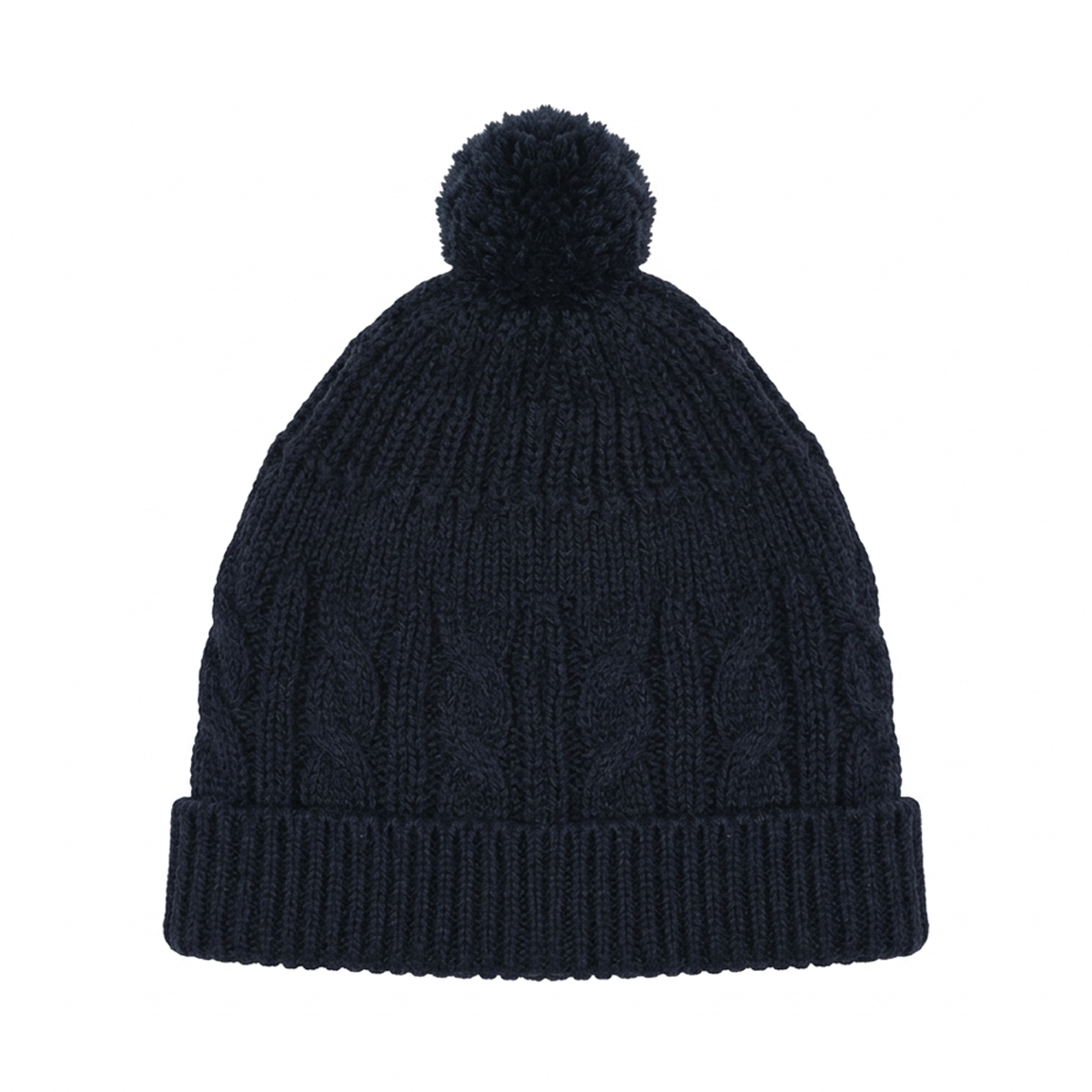 Cable Knit Pom-Pom Beanie | Navy - Designed by UNKNOWN