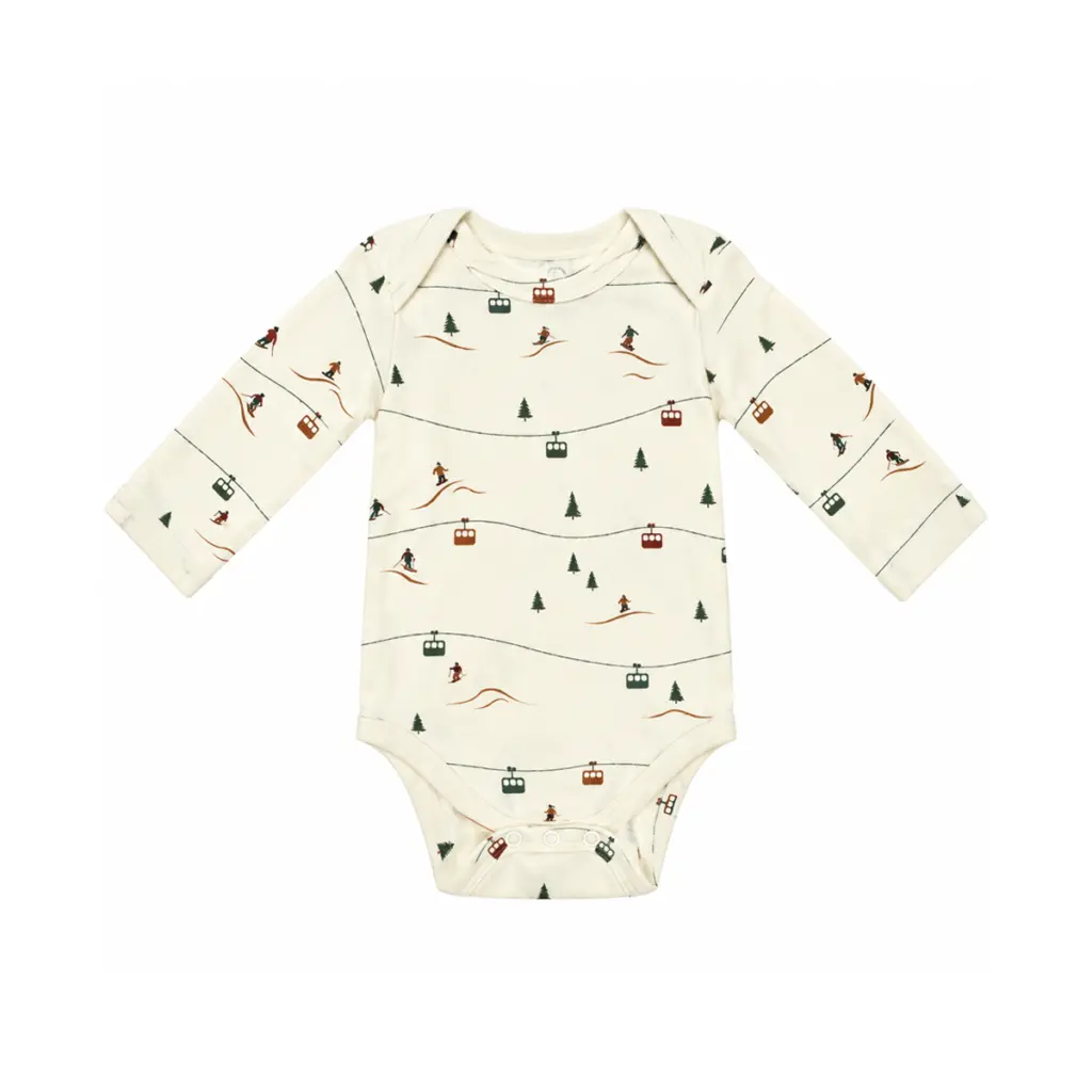 Ski Print Long Sleeve Onesie | Cream - Designed by Colored Organics
