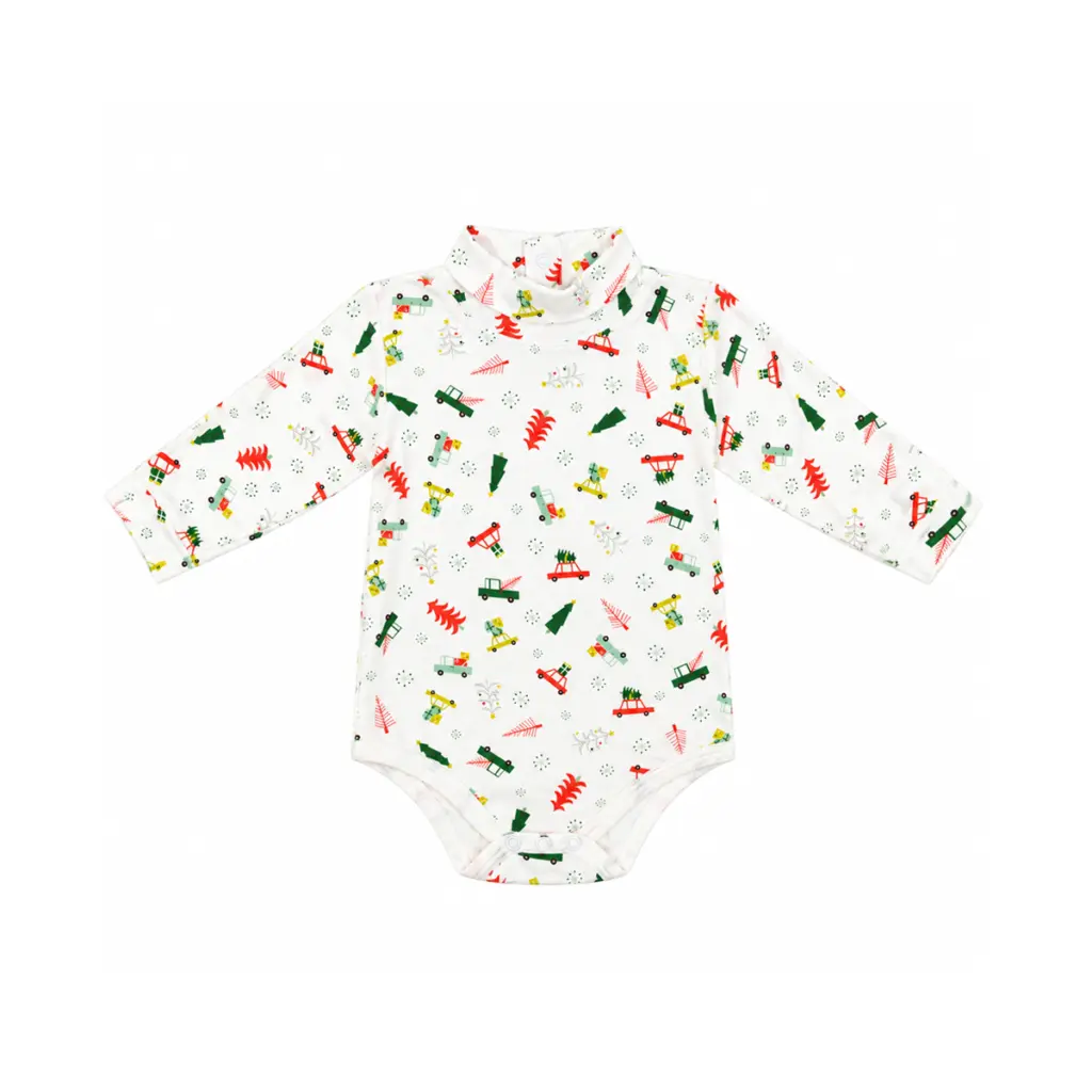 Holiday Printed Turtleneck Onesie | White Multi - Designed by BELLA BLISS