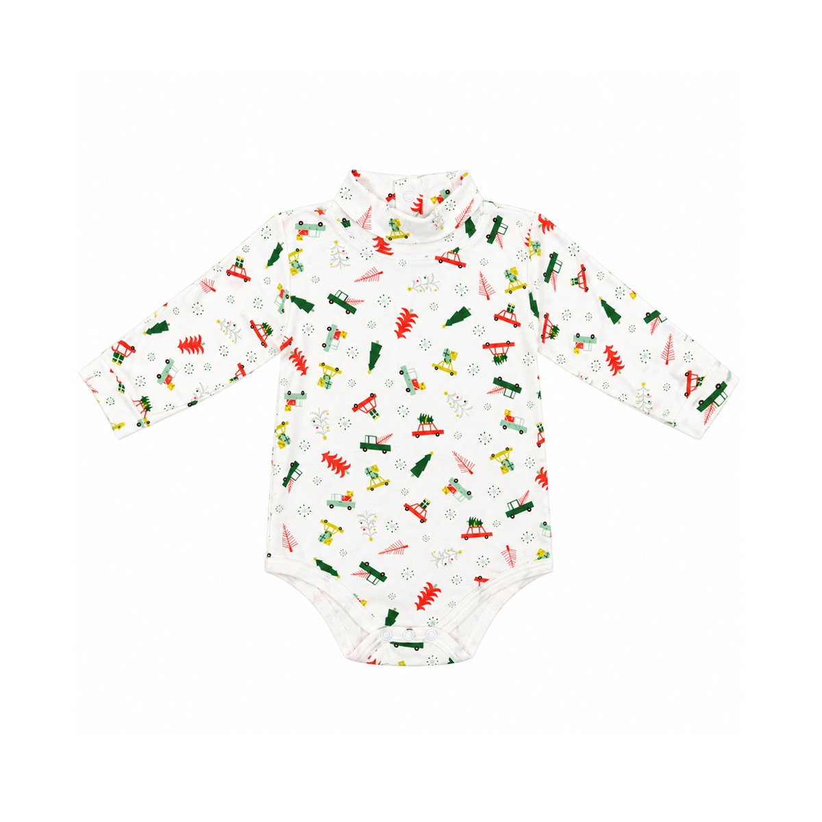 Holiday Printed Turtleneck Onesie | White Multi - Designed by BELLA BLISS