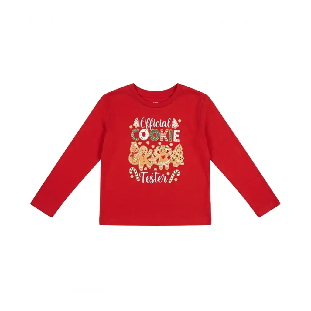 Official Cookie Tester Long Sleeve T-Shirt | Red - Designed by HOLIDAY TIME