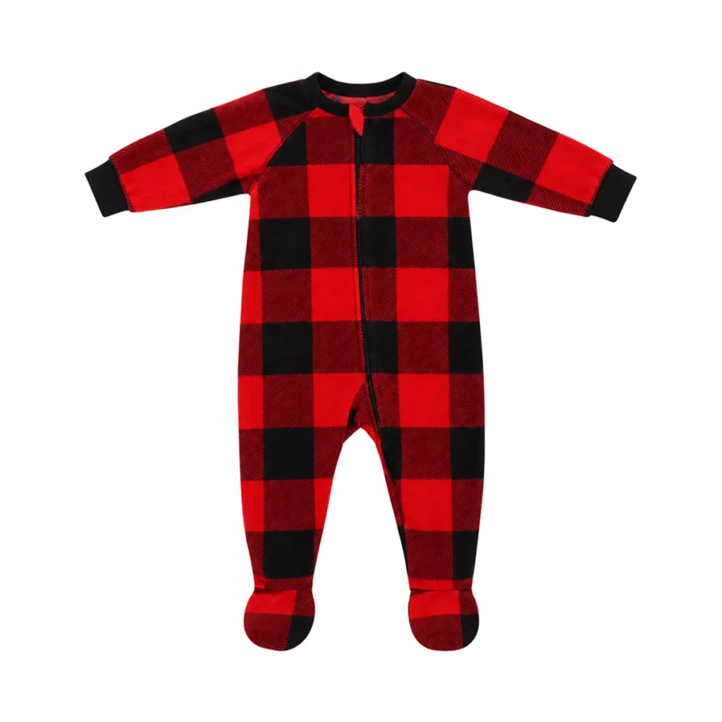 Buffalo Plaid Footed Pajamas | Red and Black - Designed by PJ PLACE