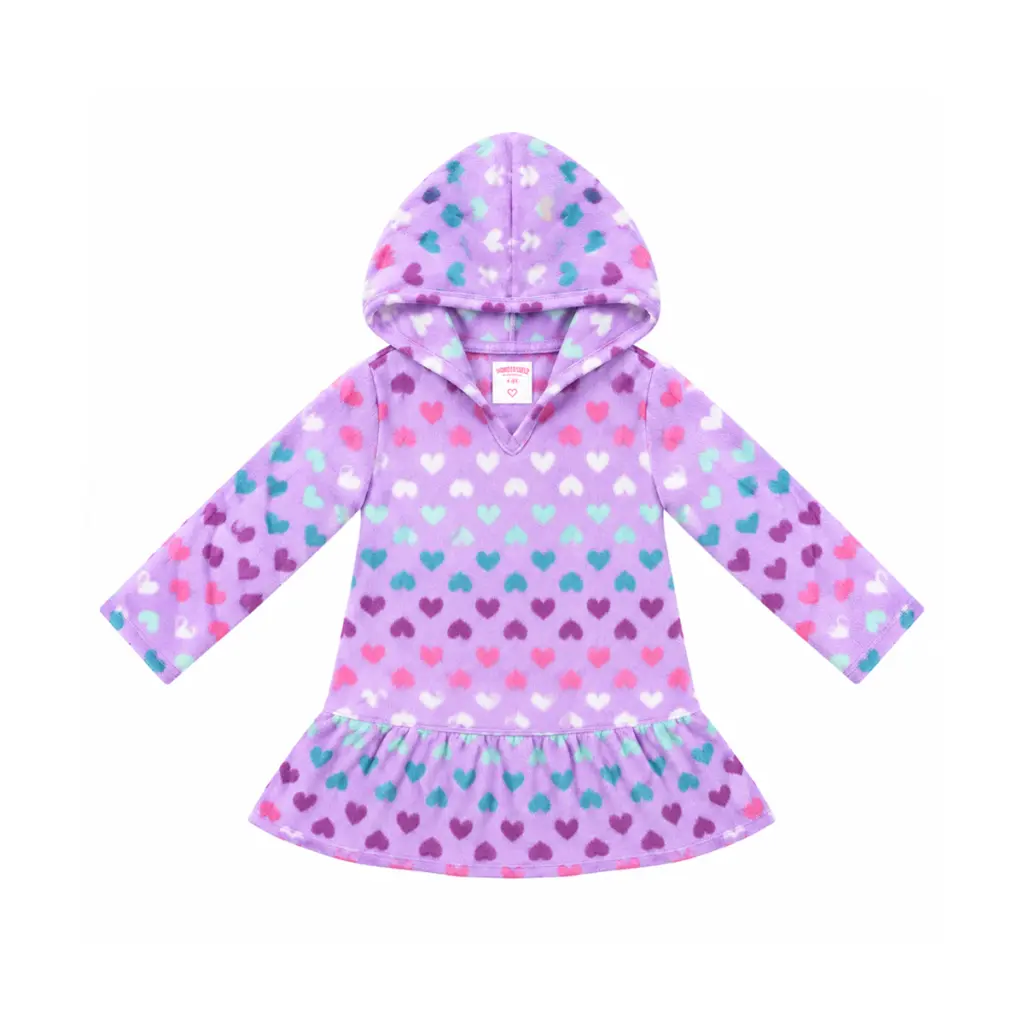 Fleece Heart Print Hooded Sweatshirt | Purple Multi - Designed by TOUGHSKINS