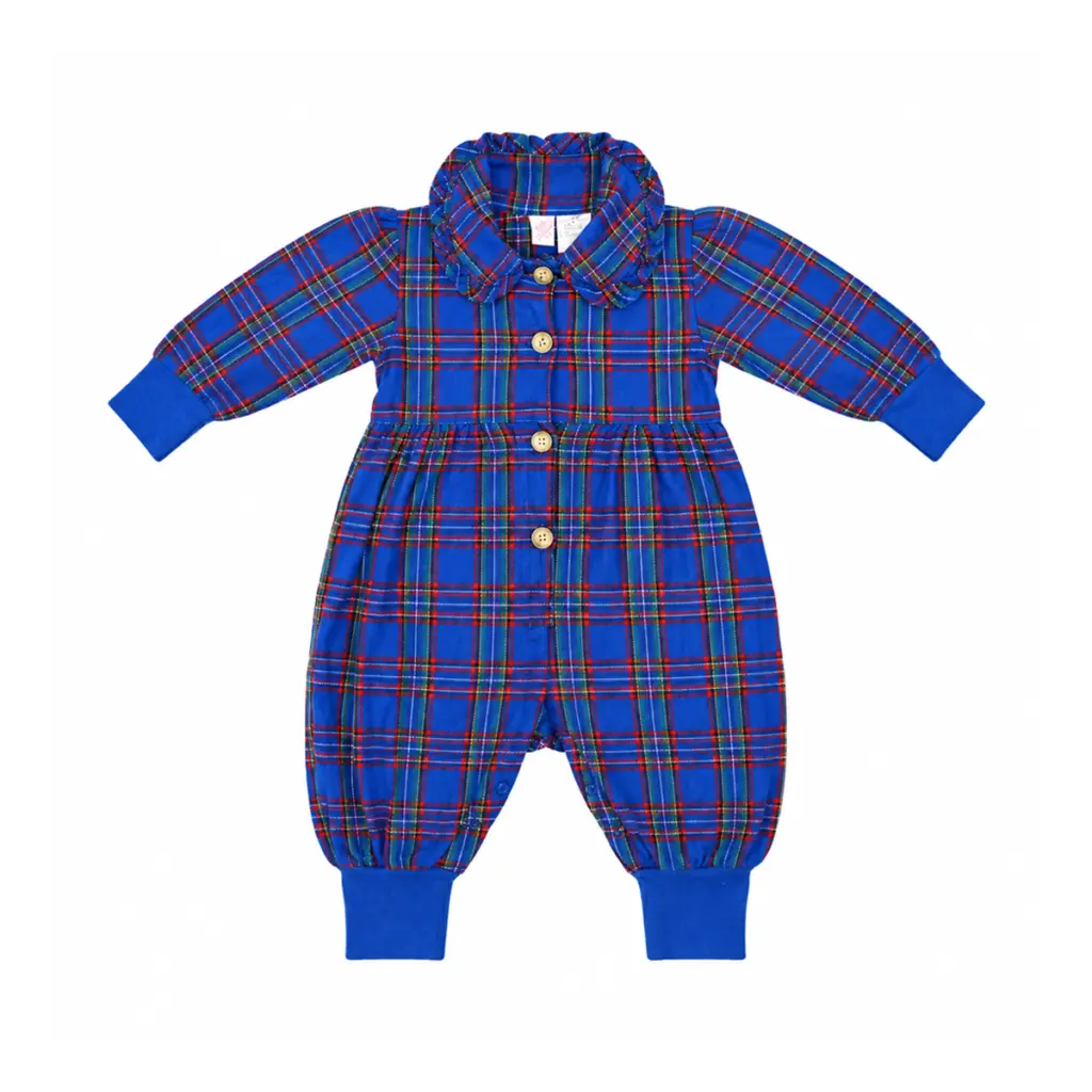 Plaid Ruffle Collar Romper | Blue Plaid - Designed by Little Miracles