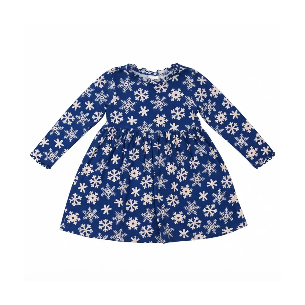 Snowflake Long Sleeve Dress | Royal Blue - Designed by HANNA ANDERSSON