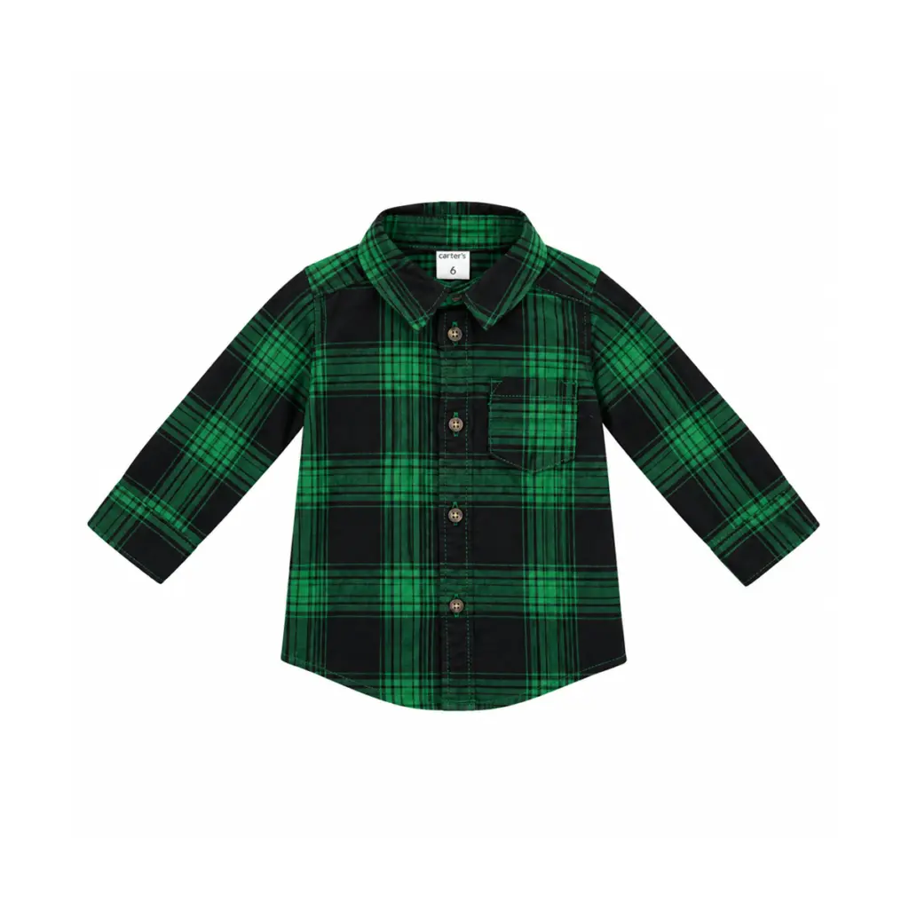 Plaid Button Down Shirt | Green & Black Plaid - Designed by Carter's
