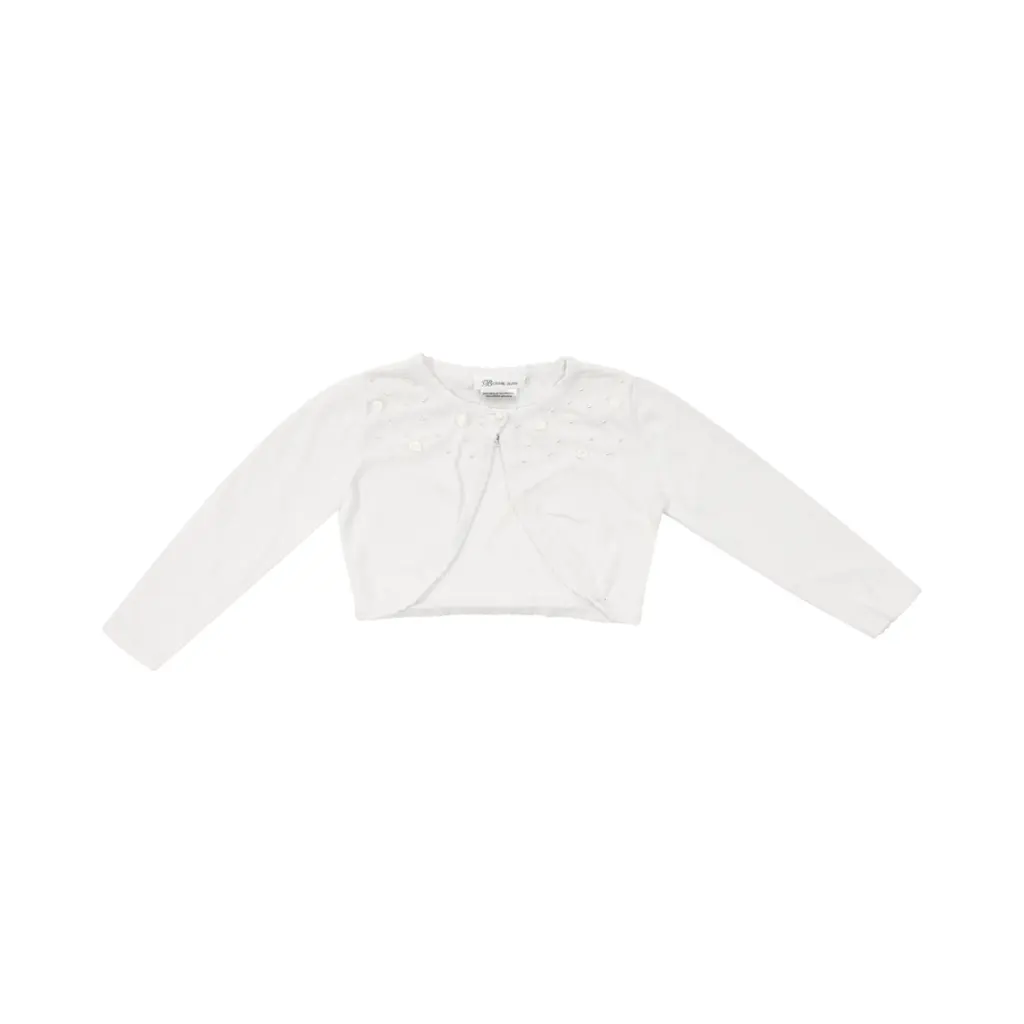 Pearl & Rosette Cropped Cardigan Shrug | Crisp White - Designed by BONNIE JEAN