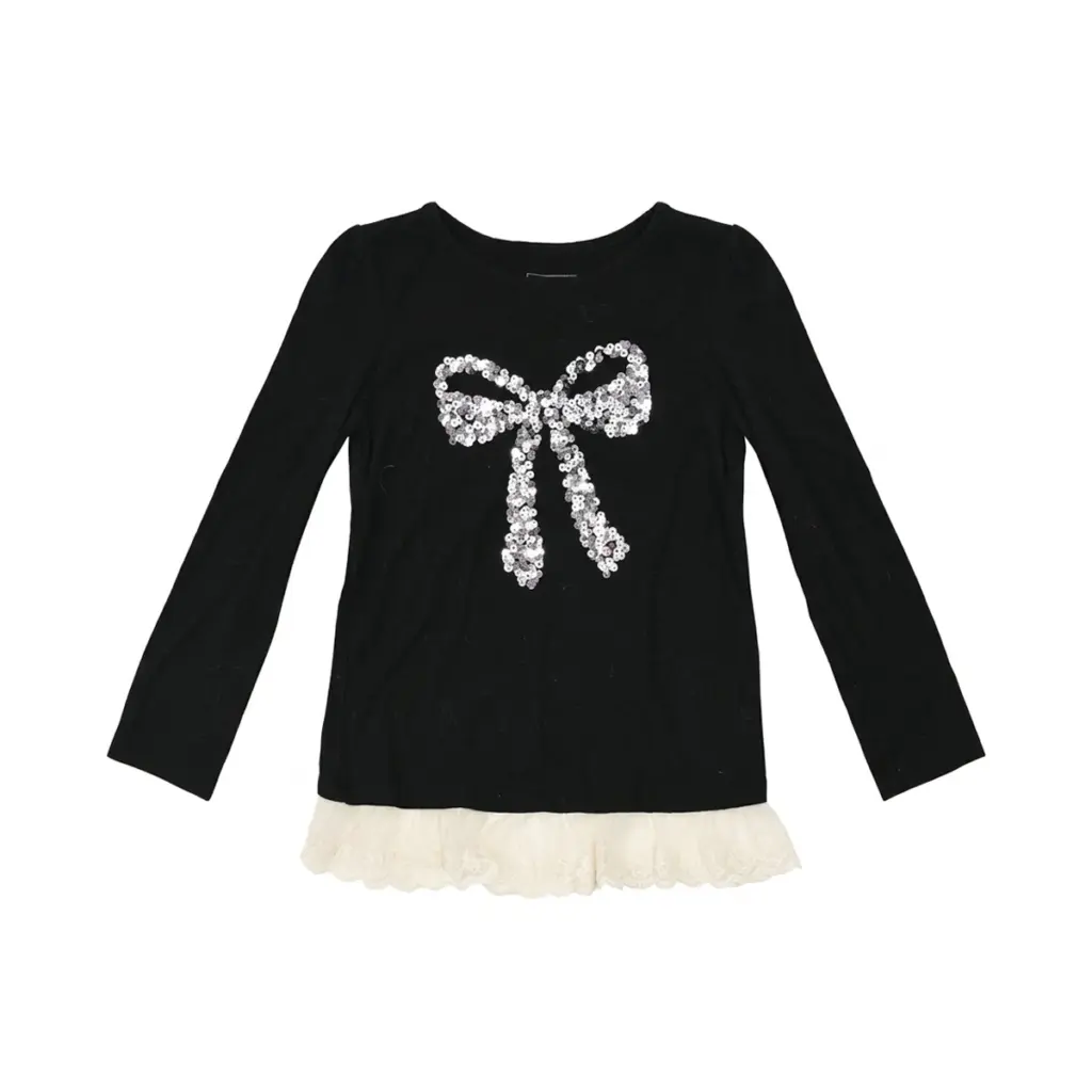 Sequin Bow Long Sleeve Top | Black - Designed by SONOMA