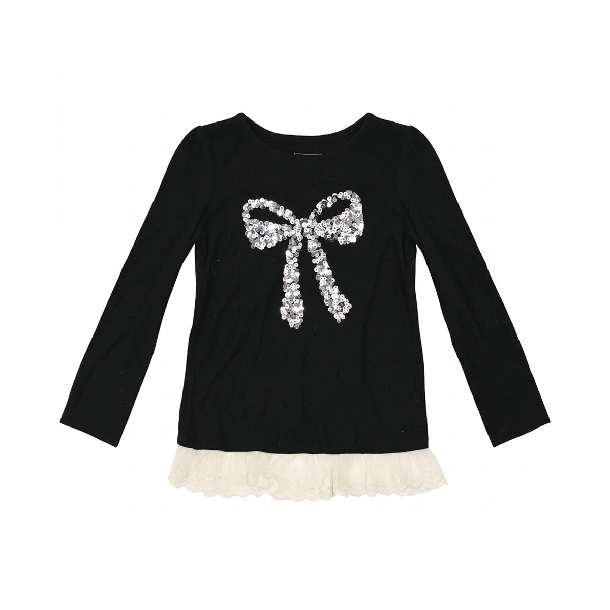 Sequin Bow Long Sleeve Top | Black - Designed by SONOMA