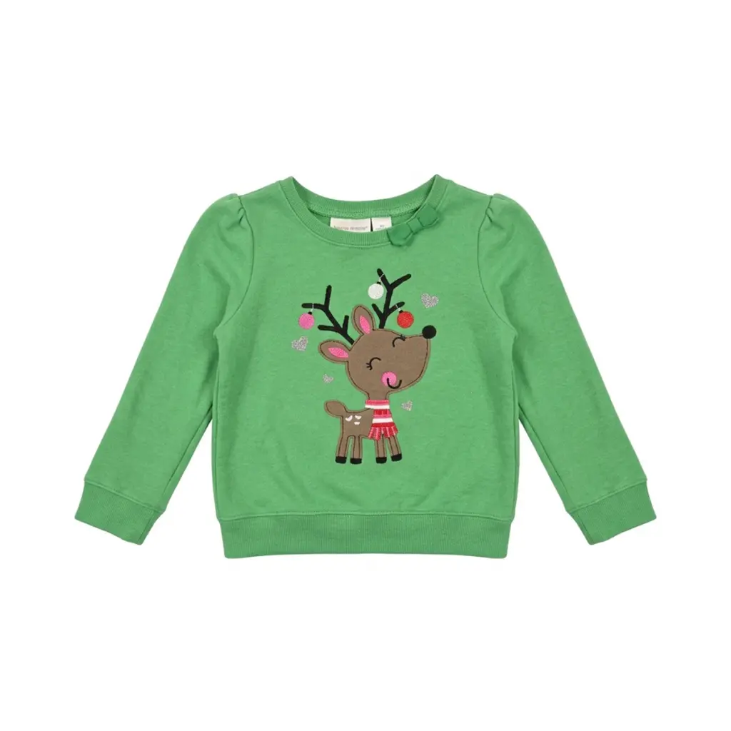 Reindeer Graphic Sweatshirt | Bright Green - Designed by JUMPING BEANS