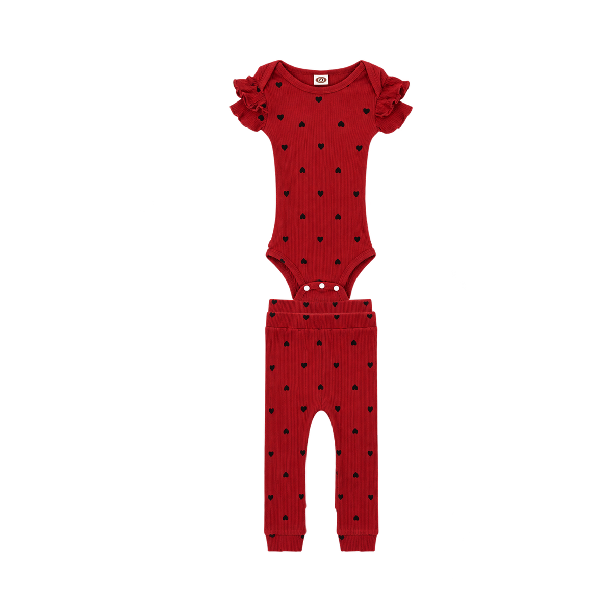 Heart Print Bodysuit & Leggings Set | Red - Designed by UNKNOWN