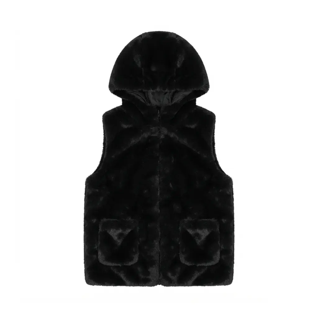 Faux Fur Hooded Vest | Navy Blue - Designed by Tommy Hilfiger