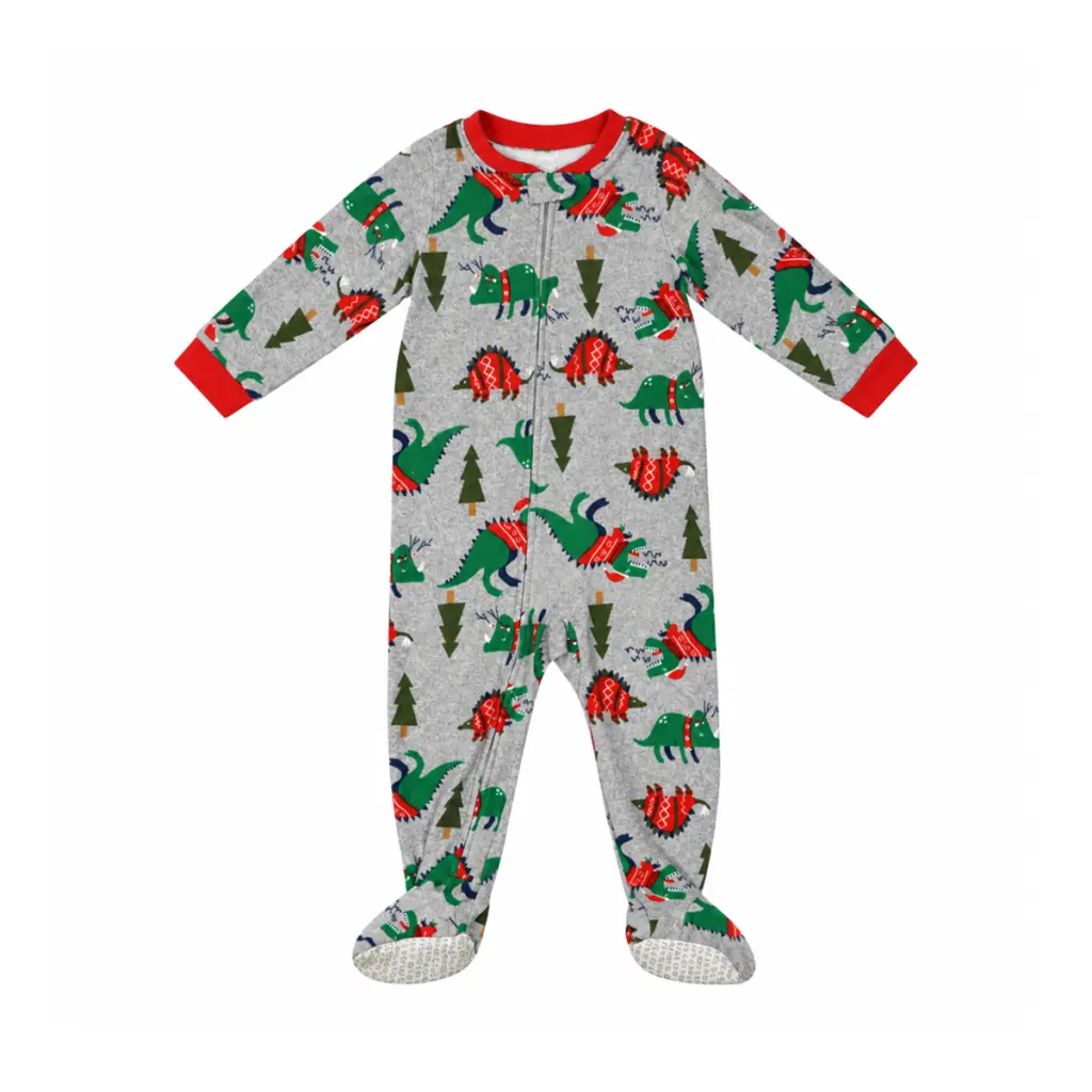 Dinosaur Holiday Fleece Footed Pajamas | Grey Multi - Designed by Carter's