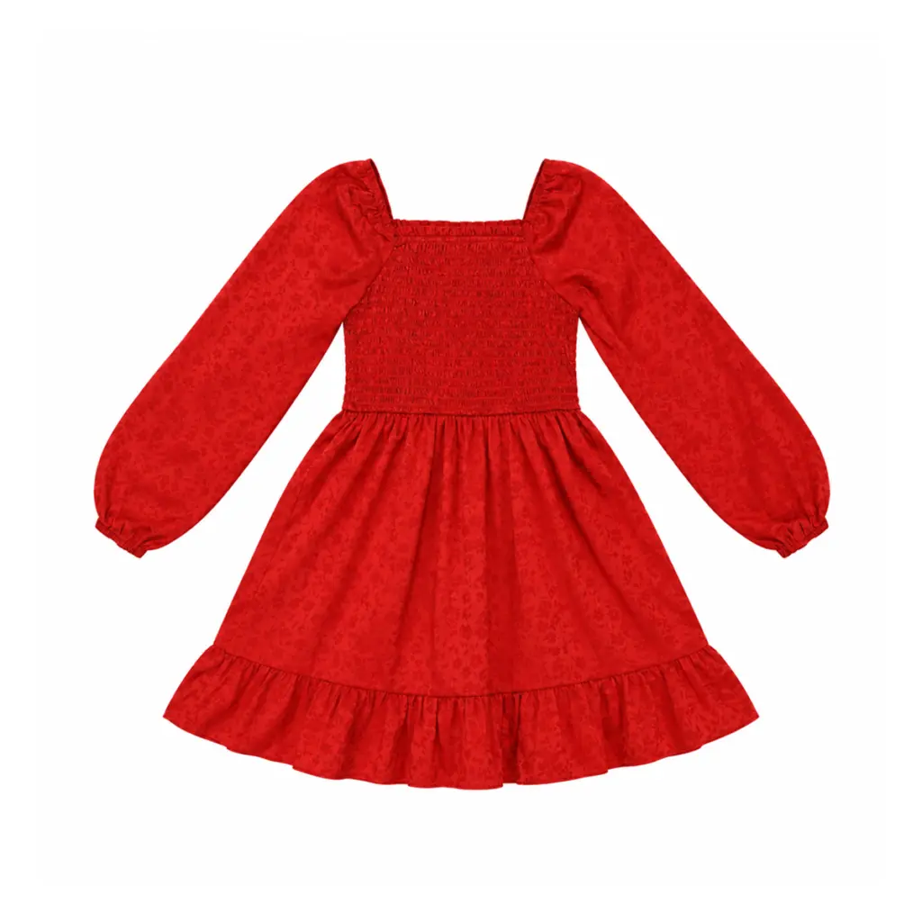 Smocked Long Sleeve Dress | Red - Designed by ART CLASS
