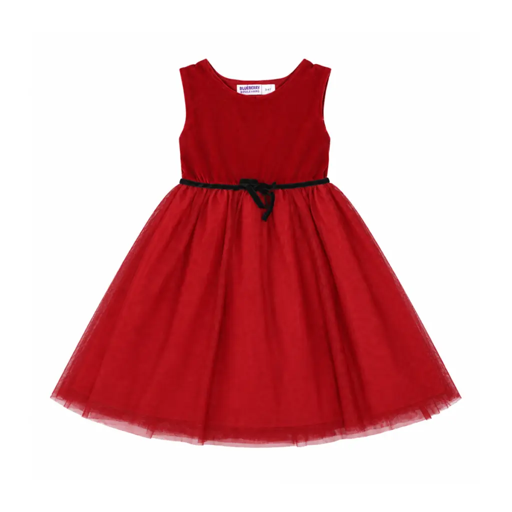 Velvet Tulle Party Dress | Red - Designed by BLUEBERI BOULEVARD
