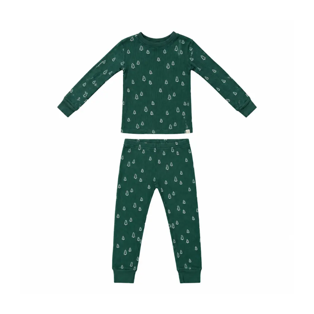 Pine Tree Waffle Knit Pajama Set | Forest Green - Designed by LITTLE PLANET BY CARTERS