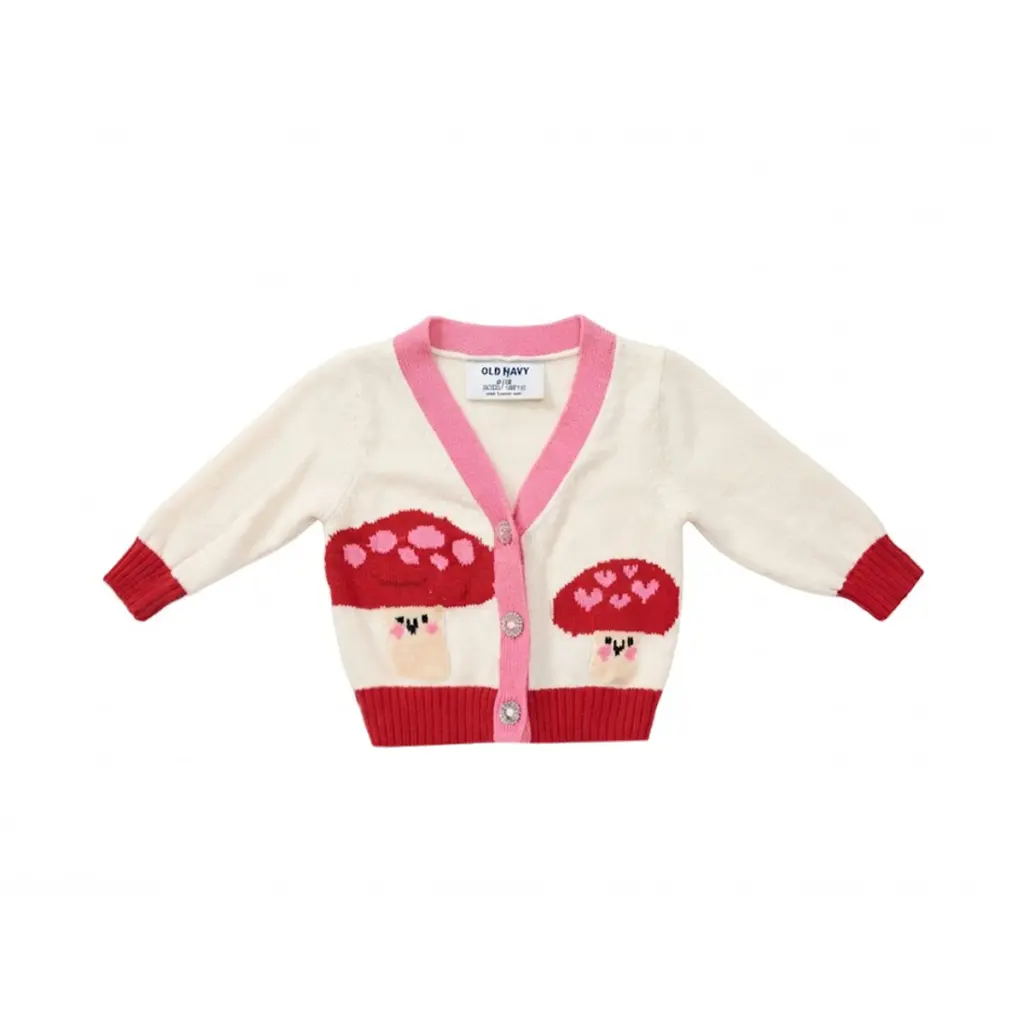 Mushroom Knit Cardigan | Cream with Pink and Red - Designed by Old Navy