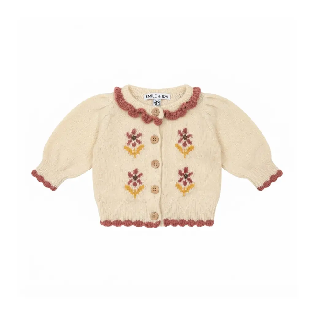 Floral Ruffled Cardigan | Cream - Designed by EMILE & IDA