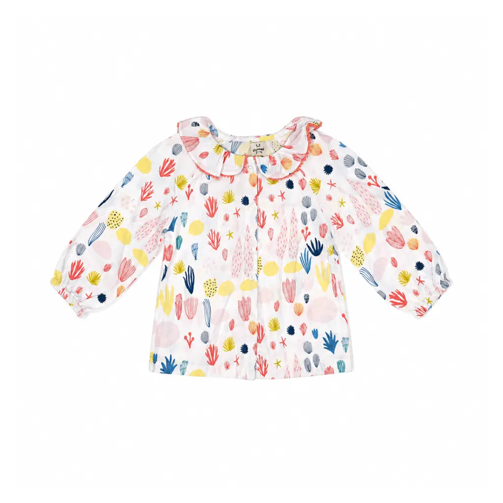Oceanic Print Ruffle Collar Dress | White Multi  12m - Designed by Aimama
