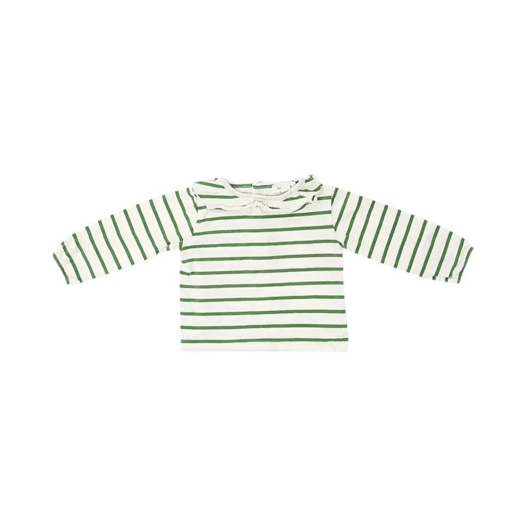 Striped Ruffle Collar Long Sleeve Top | Green and White Striped  3/6m - Designed by ANGEL DEAR